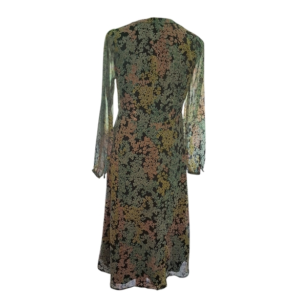 Vintage-Inspired Floral Midi Dress – Sheer Long Sleeves – Boho Chic - Picture 2 of 5